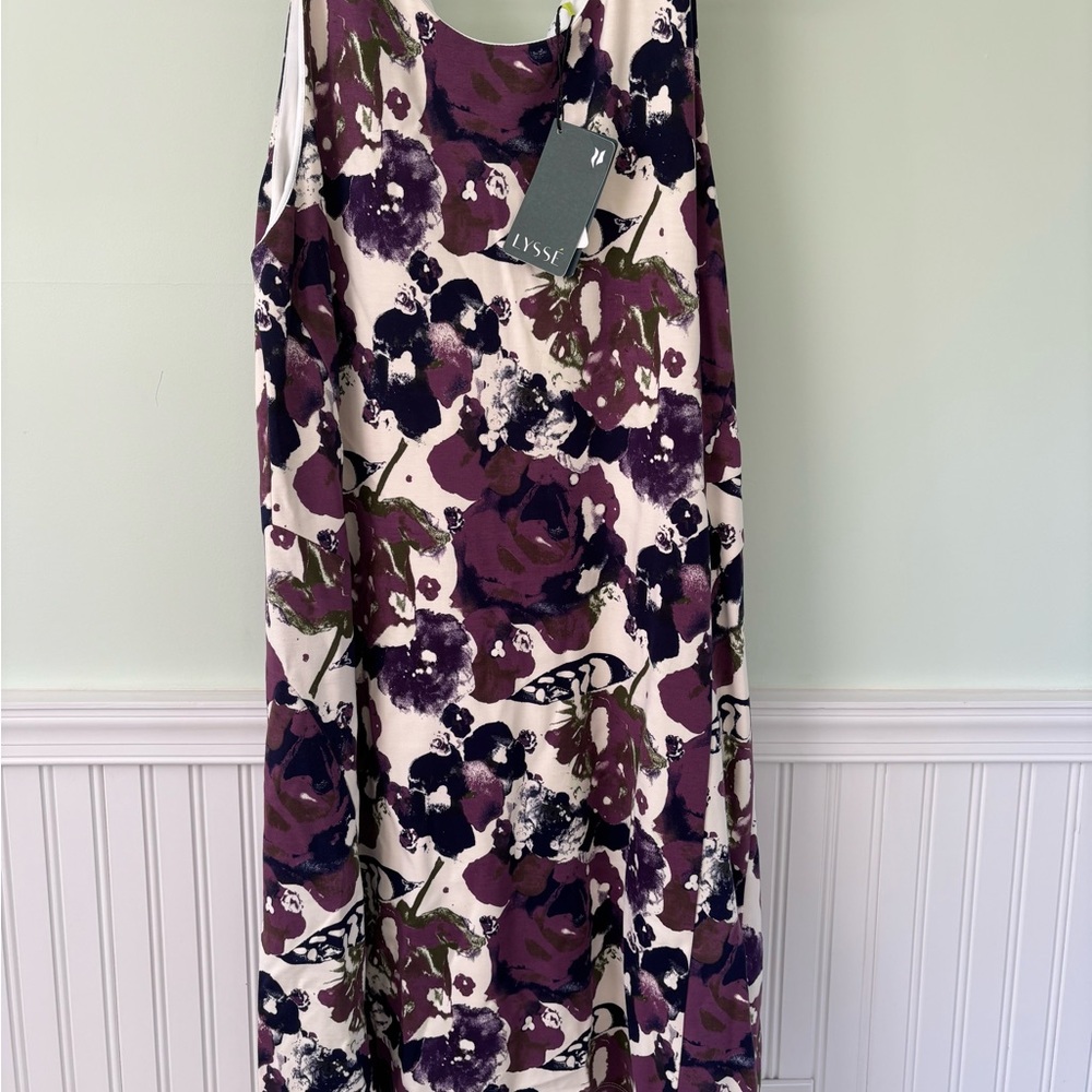 Ivory and Purple Floral Dress NWT